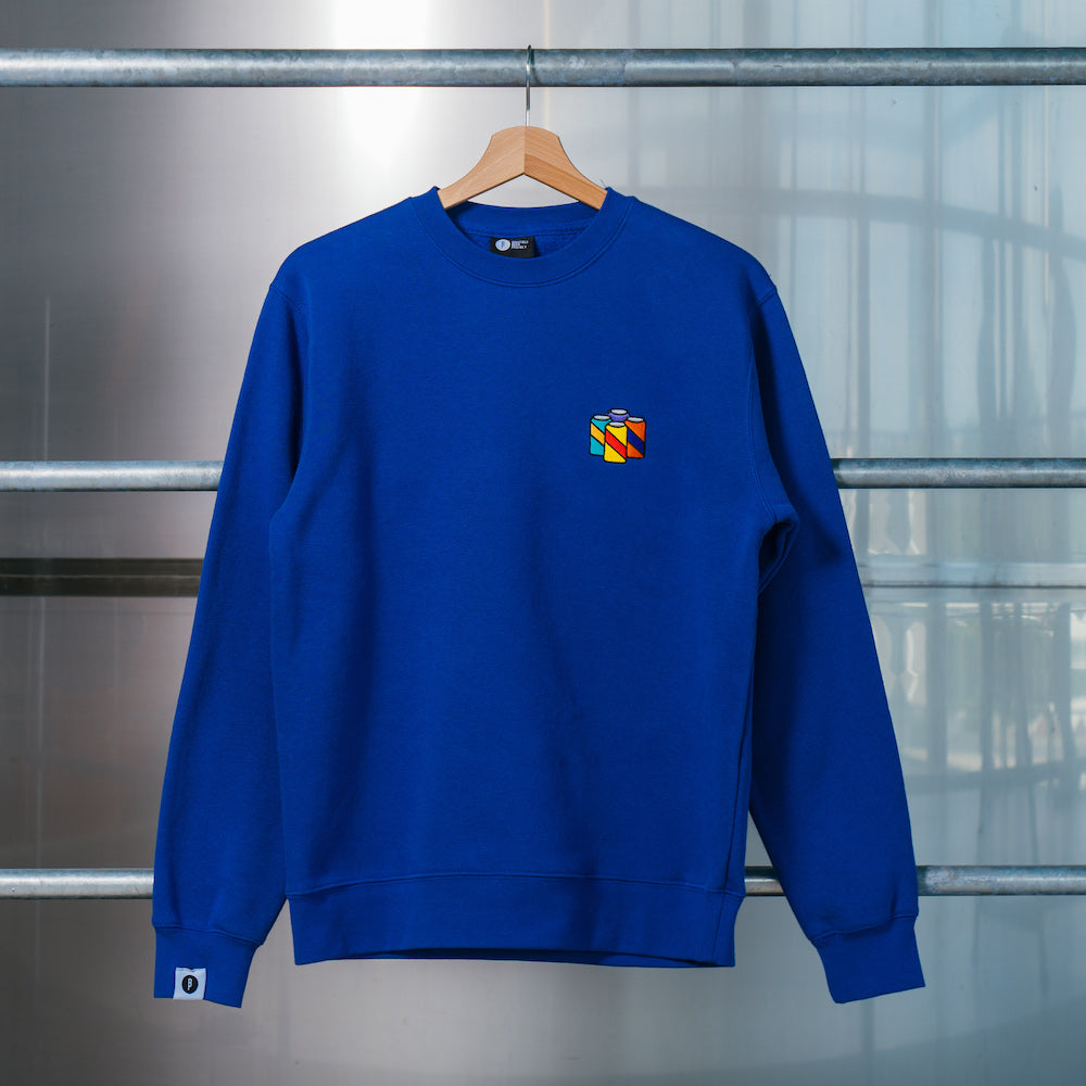 Brussels Beer Project CREWNECK bleu avec des canettes BBP sur le cœur